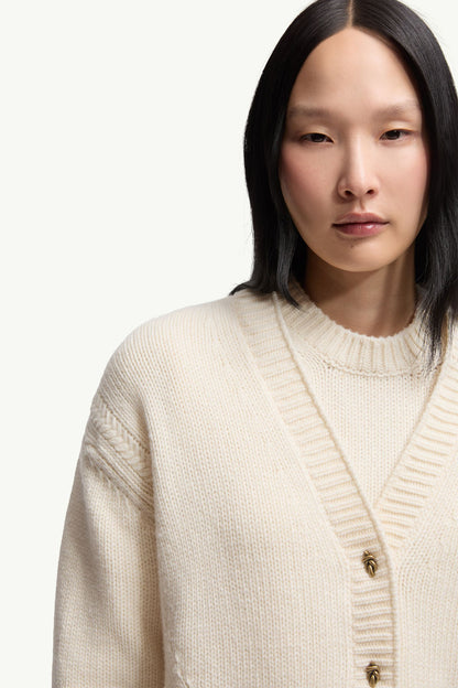 Moncler Wool & Cashmere V-Neck Cardigan White White
