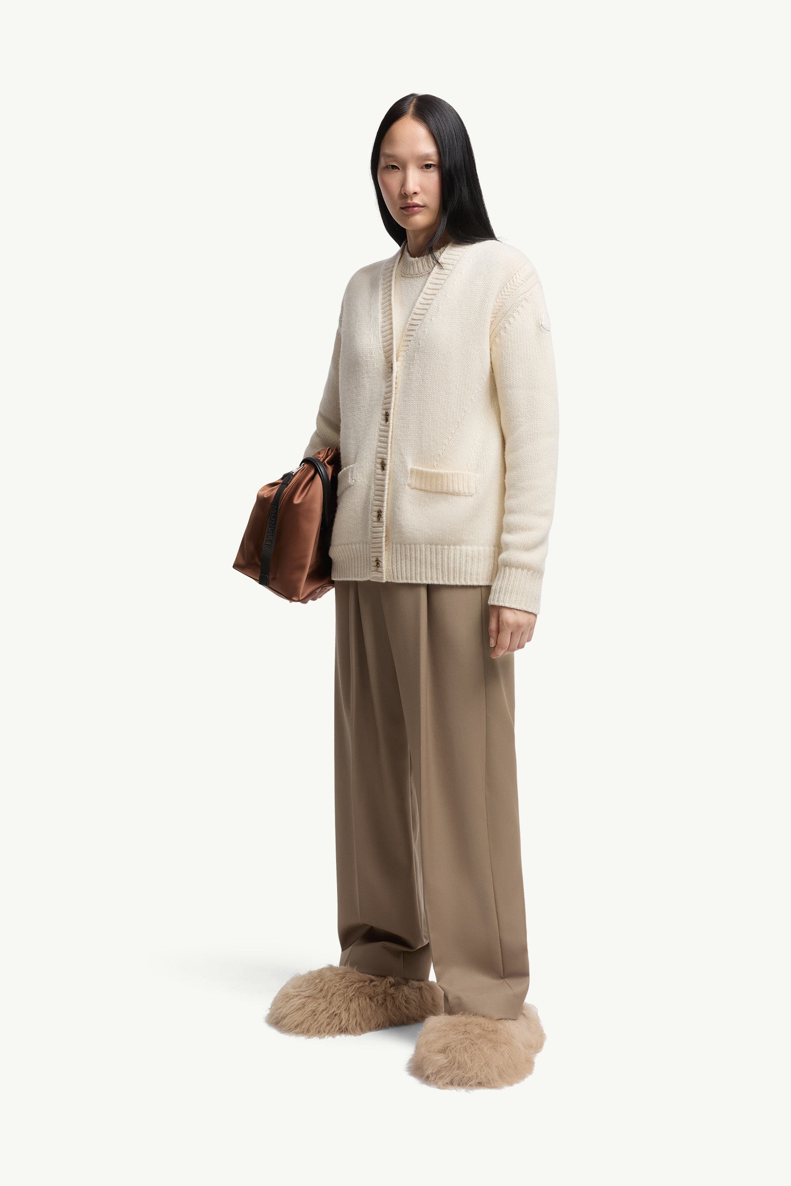 Moncler Wool & Cashmere V-Neck Cardigan White White