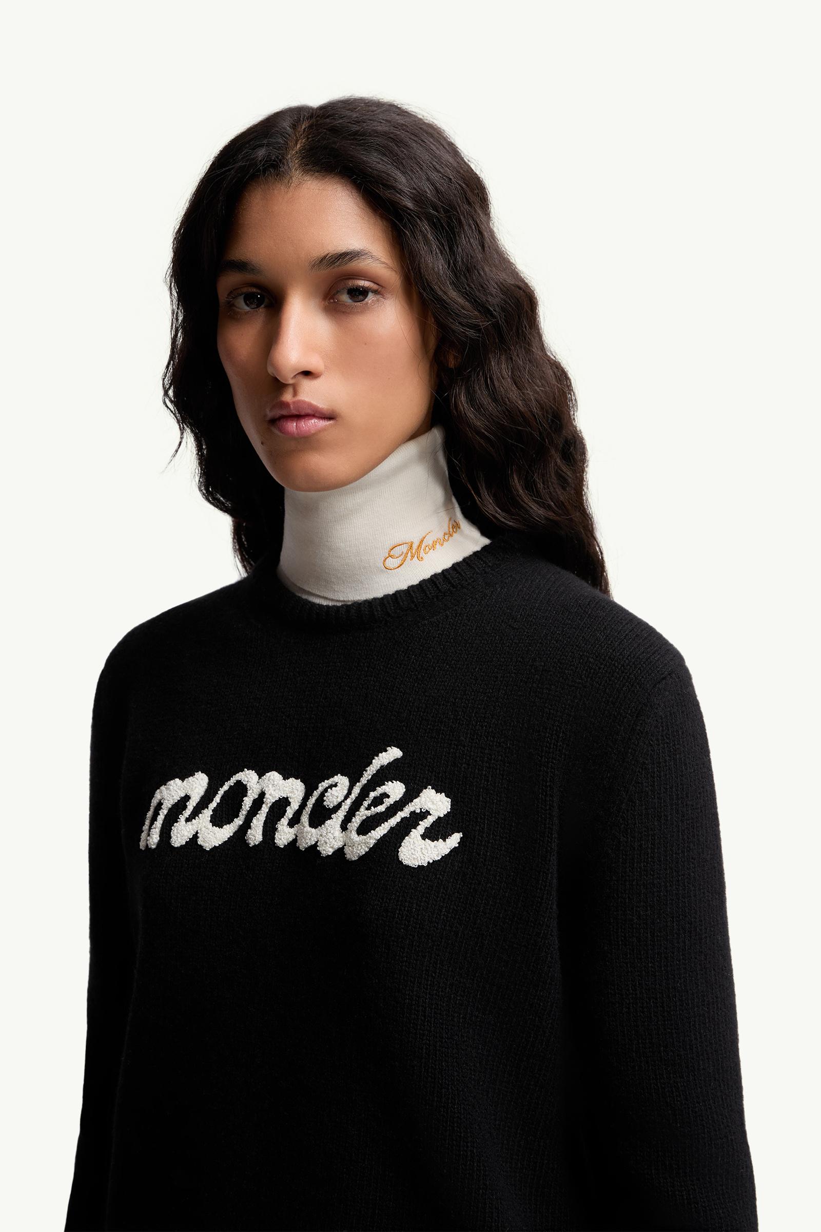 Moncler Embroidered Logo Wool & Cashmere Sweater Black Black