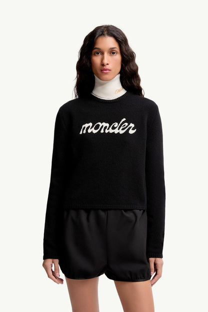 Moncler Embroidered Logo Wool & Cashmere Sweater Black Black