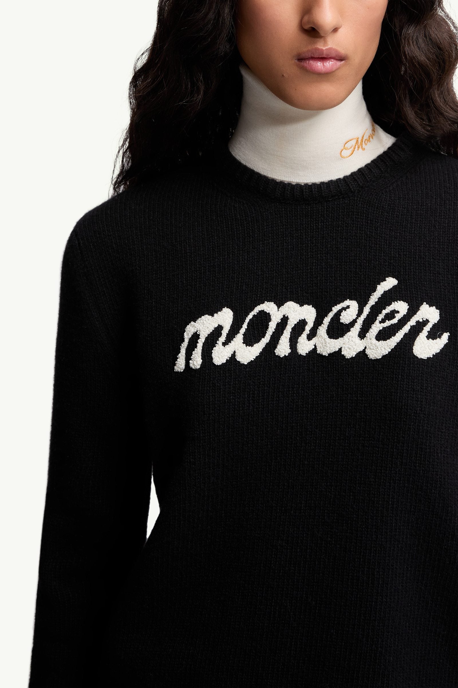 Moncler Embroidered Logo Wool & Cashmere Sweater Black Black