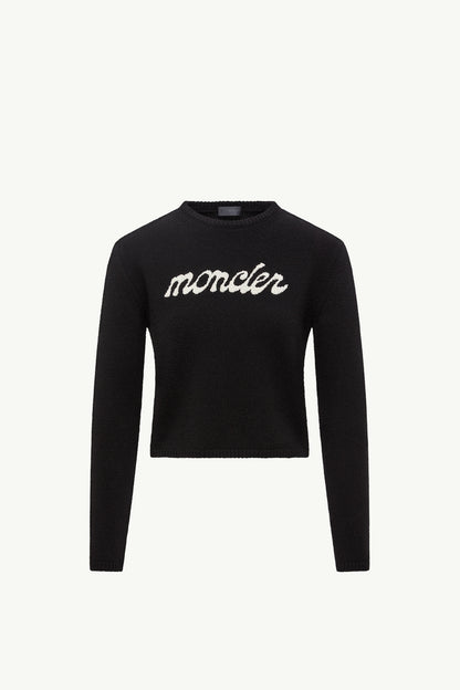 Moncler Embroidered Logo Wool & Cashmere Sweater Black Black