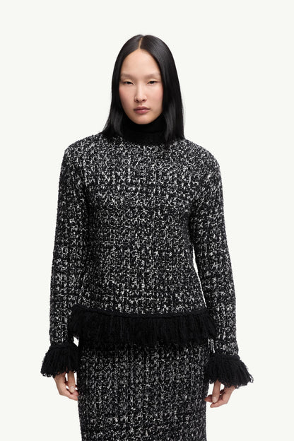 Moncler Fringe-Trim Wool Blend Sweater Black Black
