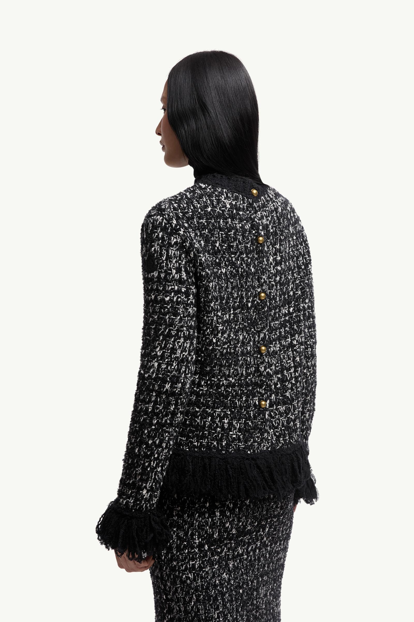 Moncler Fringe-Trim Wool Blend Sweater Black Black