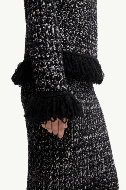 Moncler Fringe-Trim Wool Blend Sweater Black Black