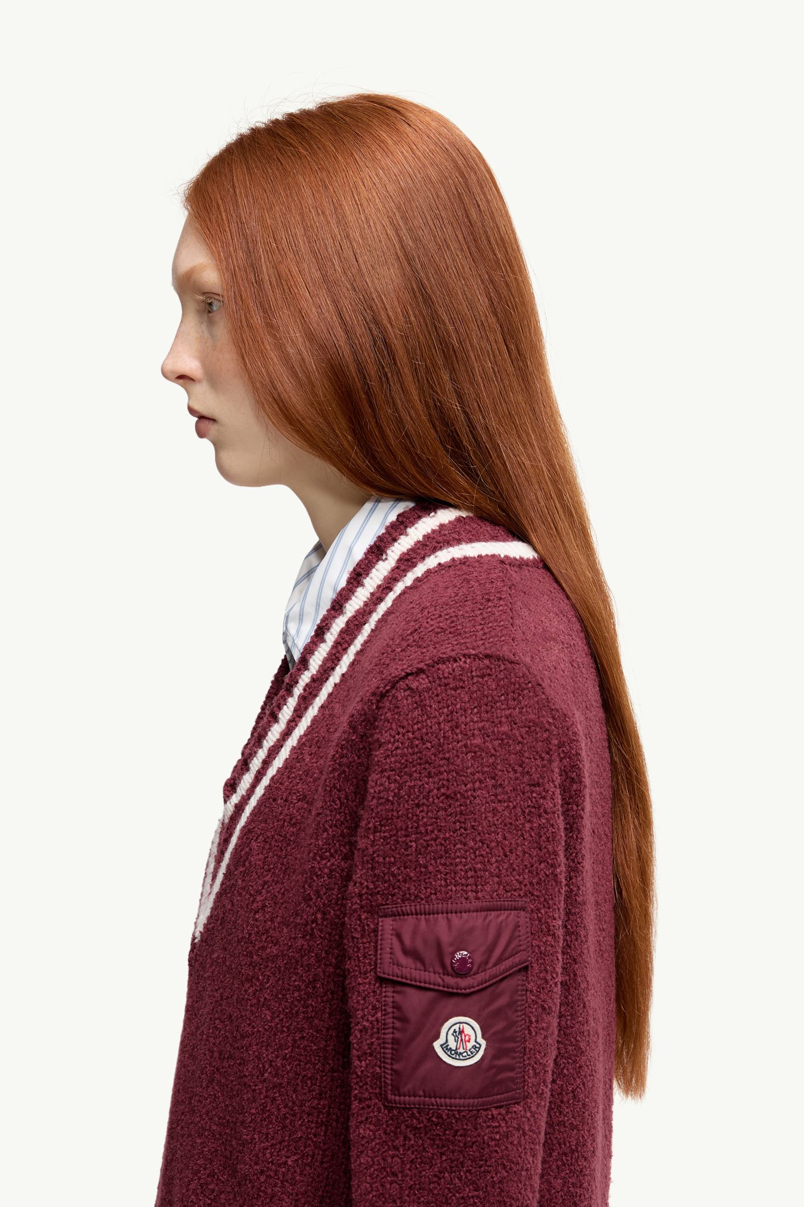 Moncler Padded V-Neck Cotton & Wool Blend Sweater Burgundy Burgundy
