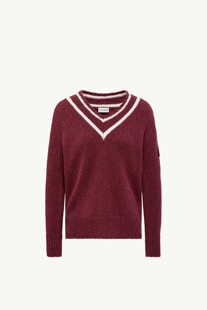 Moncler Padded V-Neck Cotton & Wool Blend Sweater Burgundy Burgundy