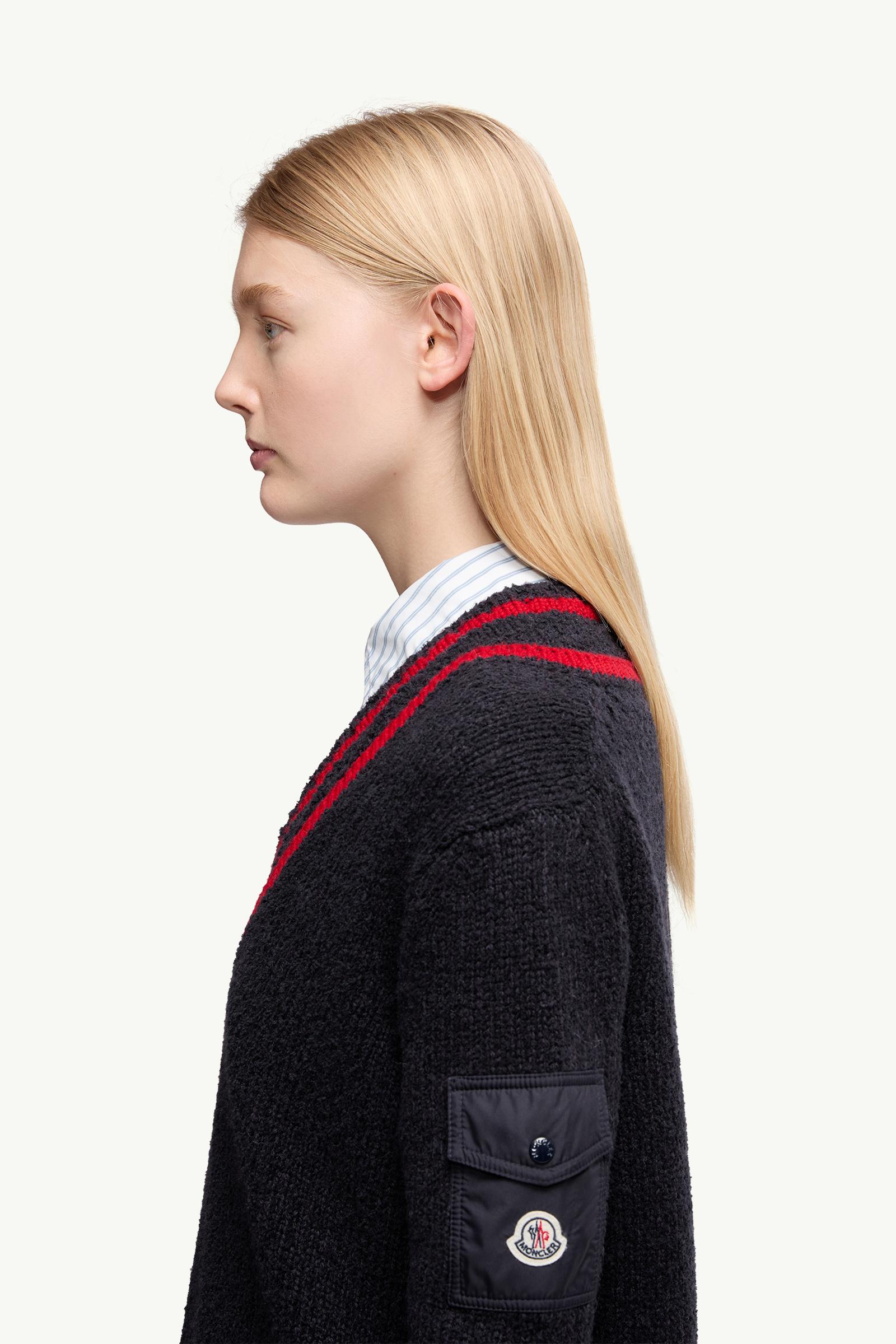 Moncler Padded V-Neck Cotton & Wool Blend Sweater Navy Blue Navy Blue