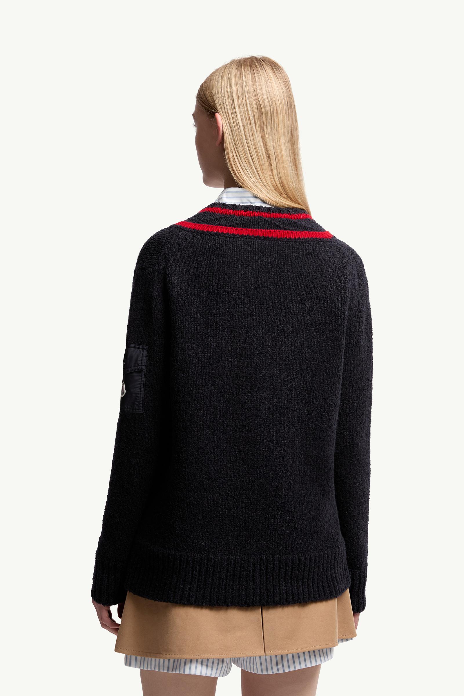Moncler Padded V-Neck Cotton & Wool Blend Sweater Navy Blue Navy Blue