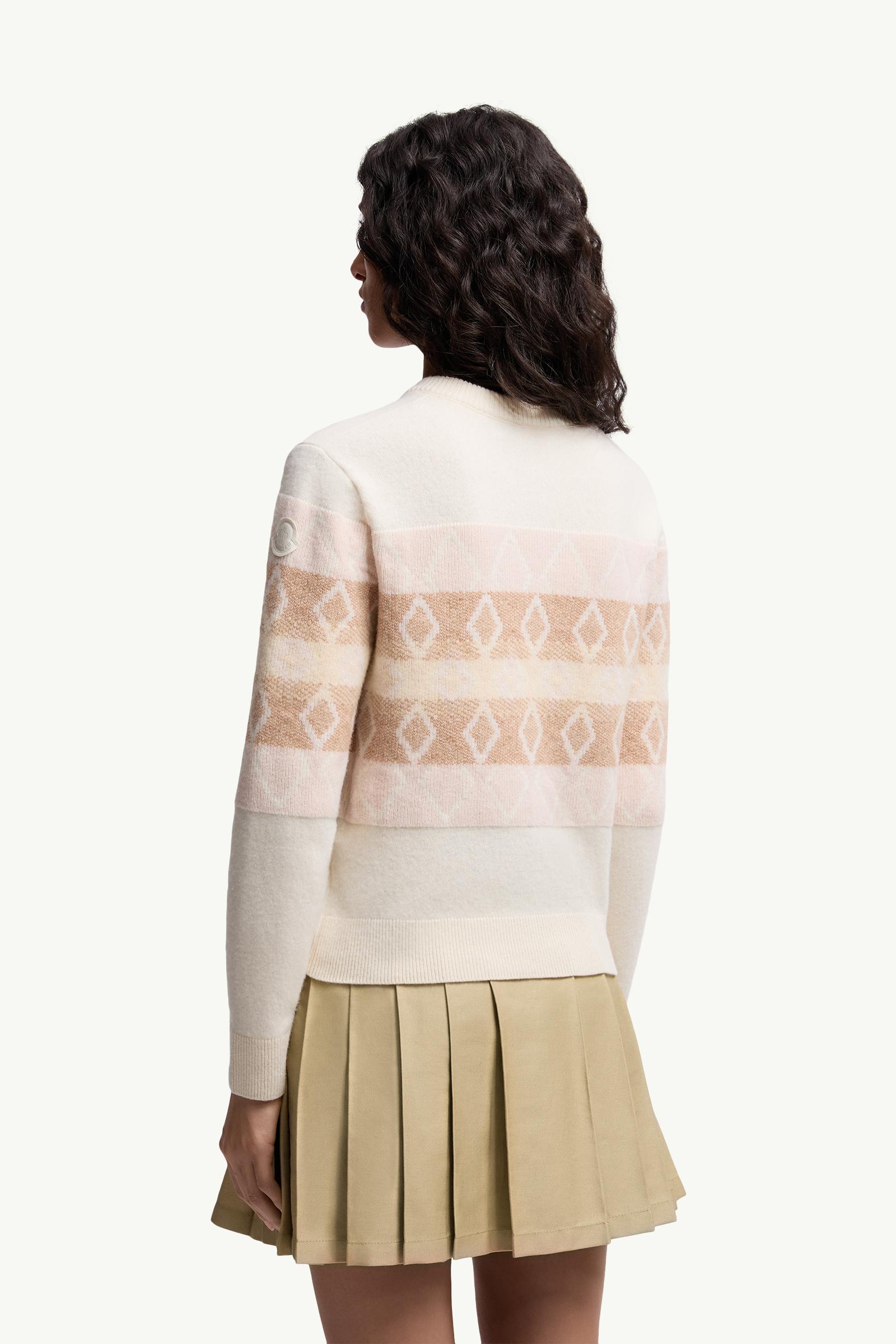 Moncler Wool Jacquard V-Neck Sweater White & Pink White & Pink