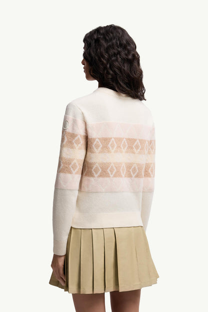 Moncler Wool Jacquard V-Neck Sweater White & Pink White & Pink