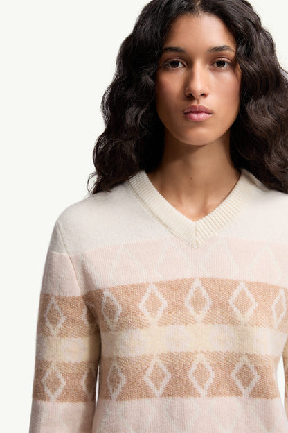 Moncler Wool Jacquard V-Neck Sweater White & Pink White & Pink