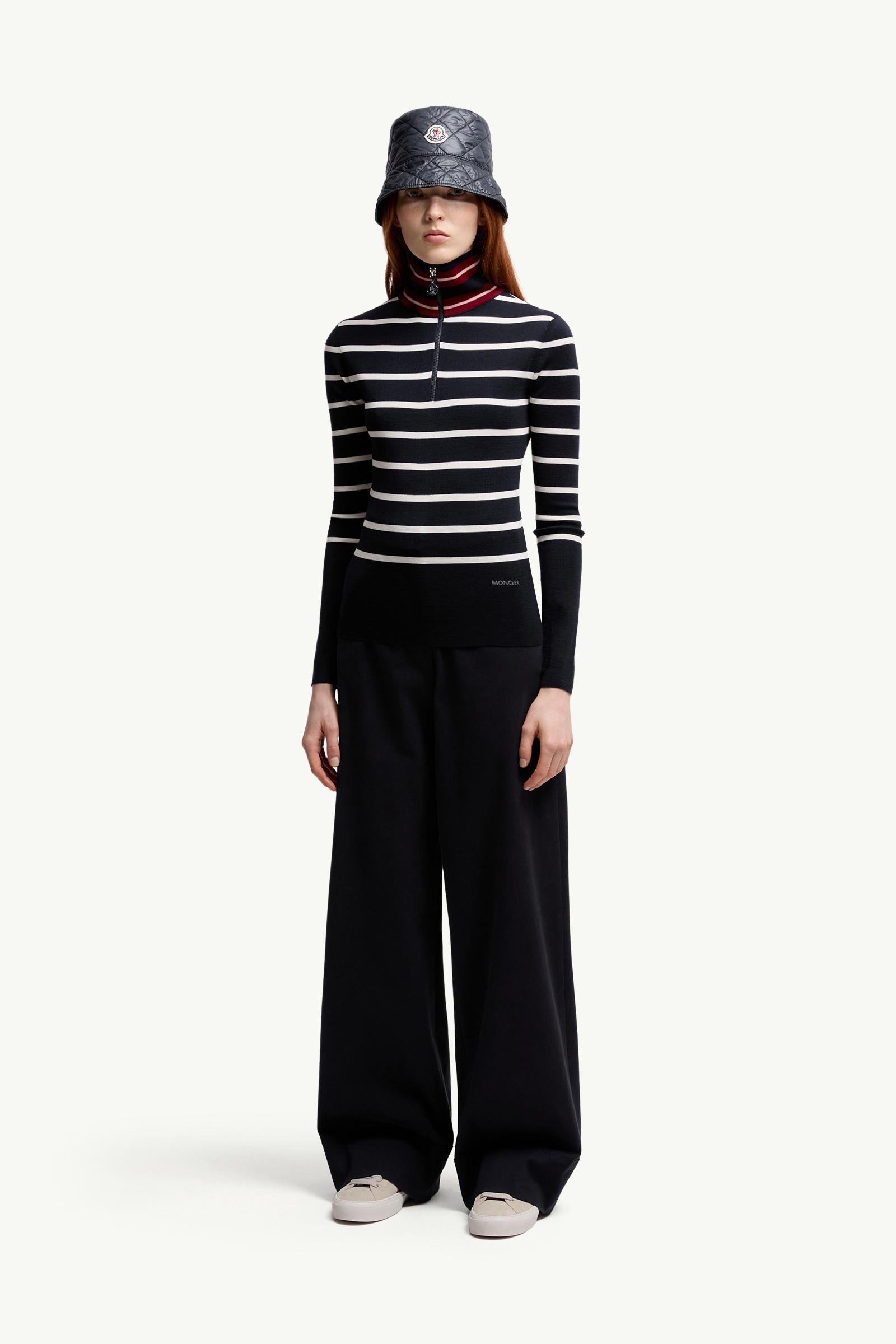 Moncler Striped Wool Turtleneck Sweater Blue & White Blue & White