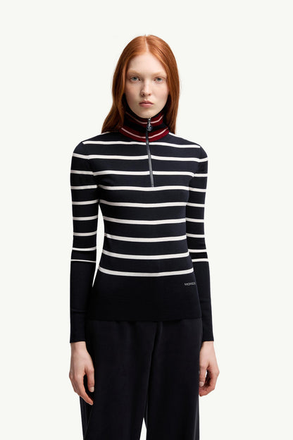 Moncler Striped Wool Turtleneck Sweater Blue & White Blue & White