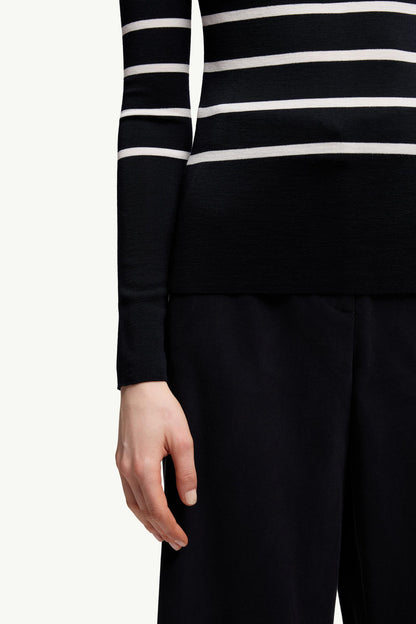 Moncler Striped Wool Turtleneck Sweater Blue & White Blue & White