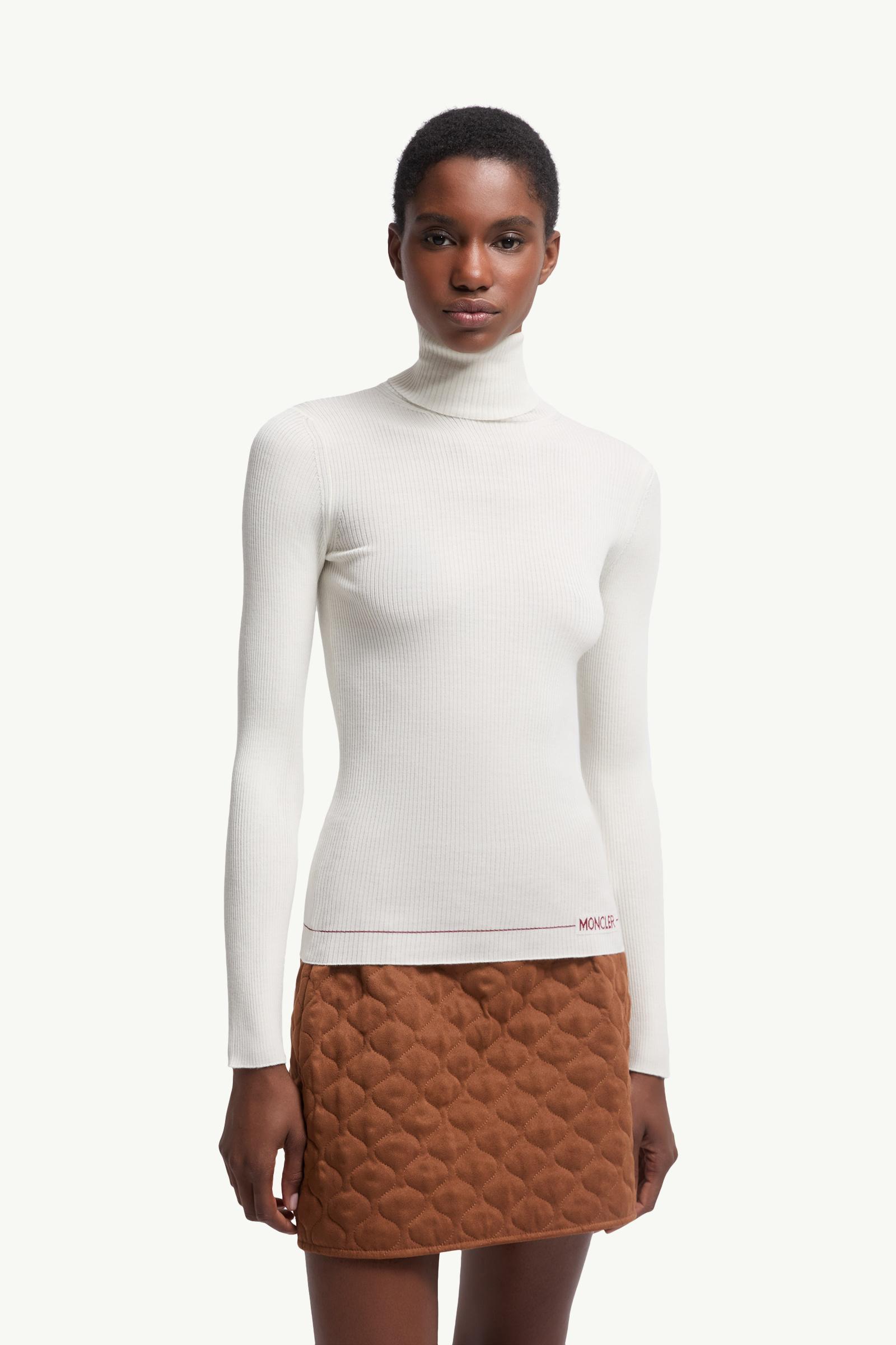 Moncler Logo Wool Turtleneck Sweater White White