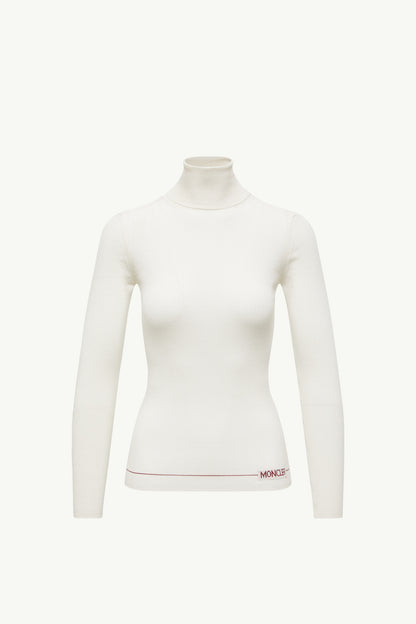 Moncler Logo Wool Turtleneck Sweater White White