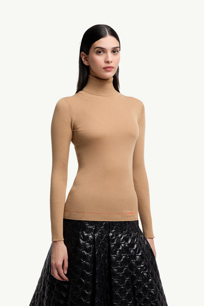 Moncler Logo Wool Turtleneck Sweater Beige Beige