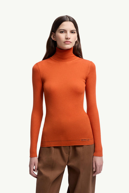 Moncler Logo Wool Turtleneck Sweater Orange Orange