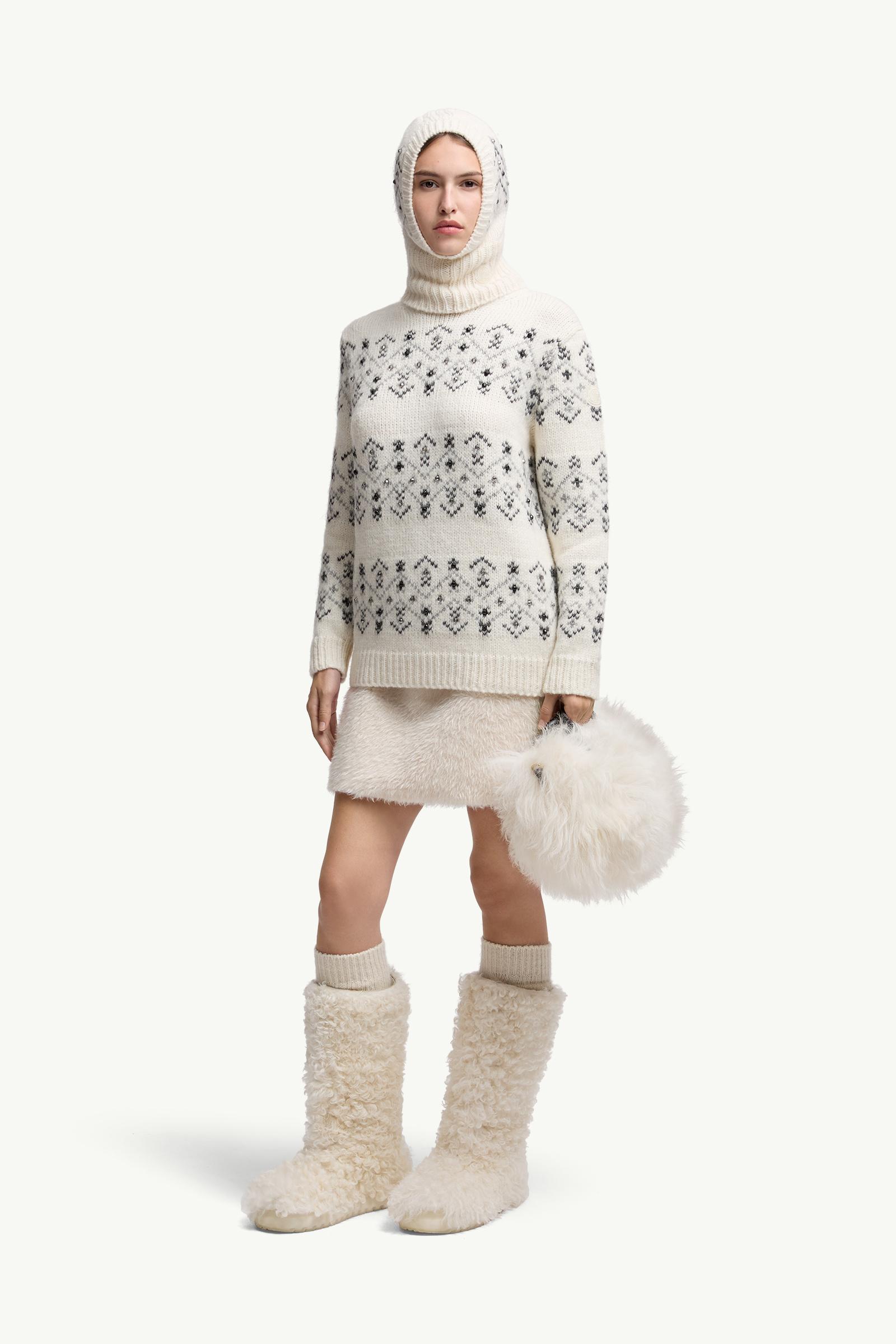 Moncler Crystal-Embroidered Alpaca & Wool Blend Turtleneck Sweater White Ivory White Ivory