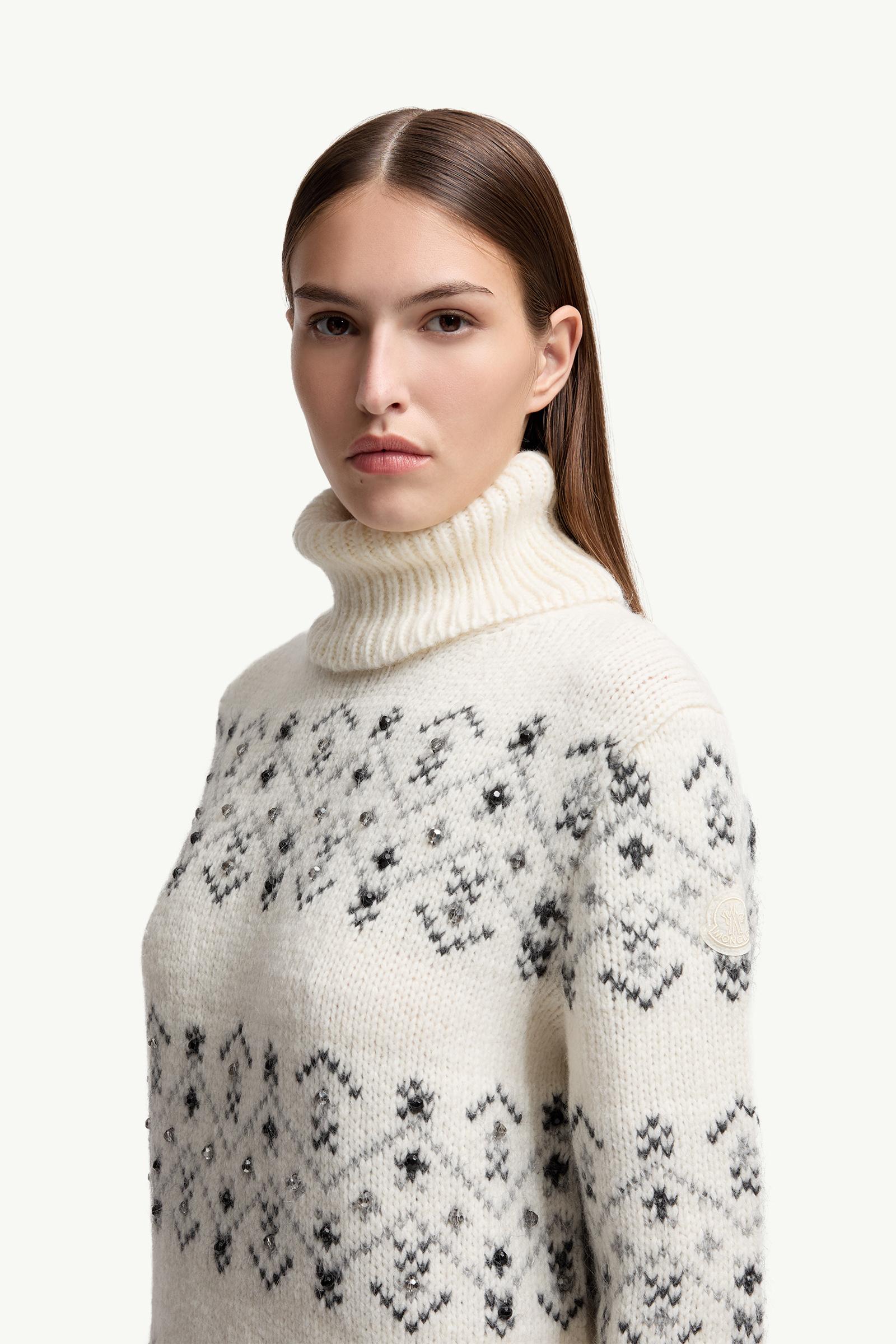 Moncler Crystal-Embroidered Alpaca & Wool Blend Turtleneck Sweater White Ivory White Ivory