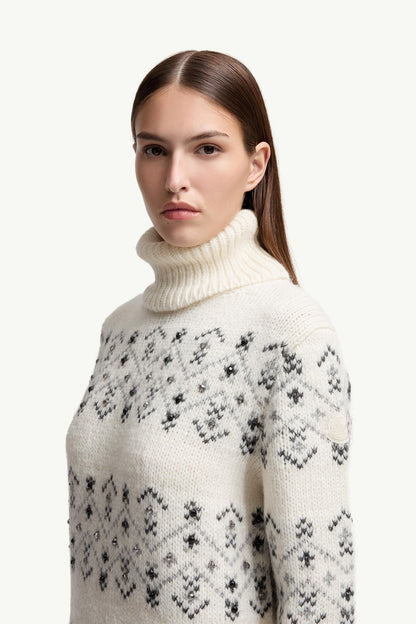 Moncler Crystal-Embroidered Alpaca & Wool Blend Turtleneck Sweater White Ivory White Ivory