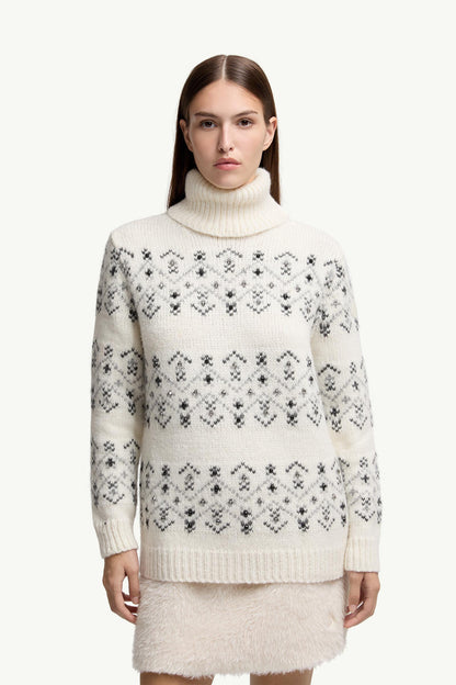 Moncler Crystal-Embroidered Alpaca & Wool Blend Turtleneck Sweater White Ivory White Ivory