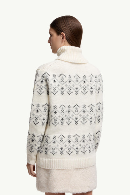 Moncler Crystal-Embroidered Alpaca & Wool Blend Turtleneck Sweater White Ivory White Ivory