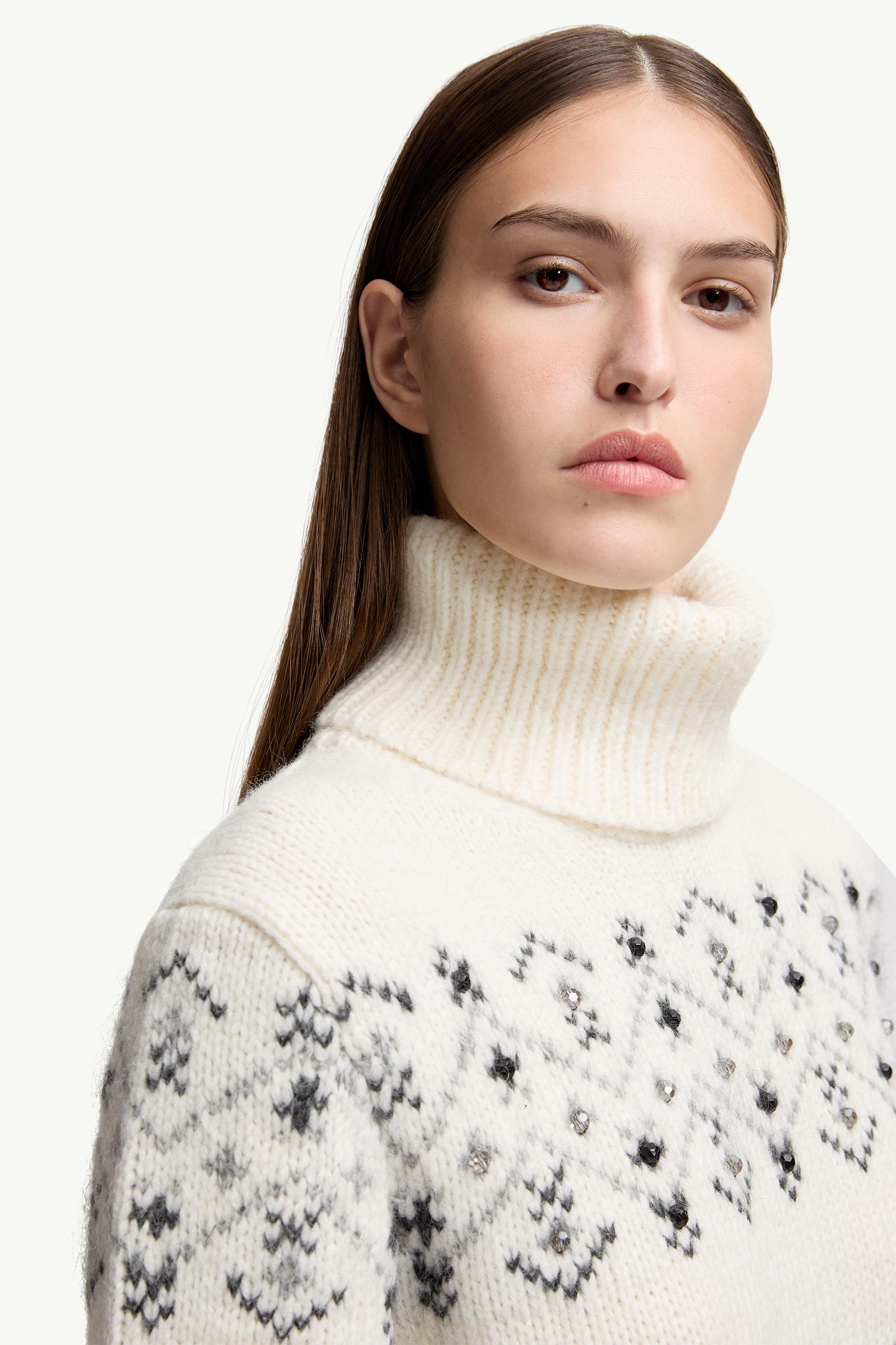 Moncler Crystal-Embroidered Alpaca & Wool Blend Turtleneck Sweater White Ivory White Ivory