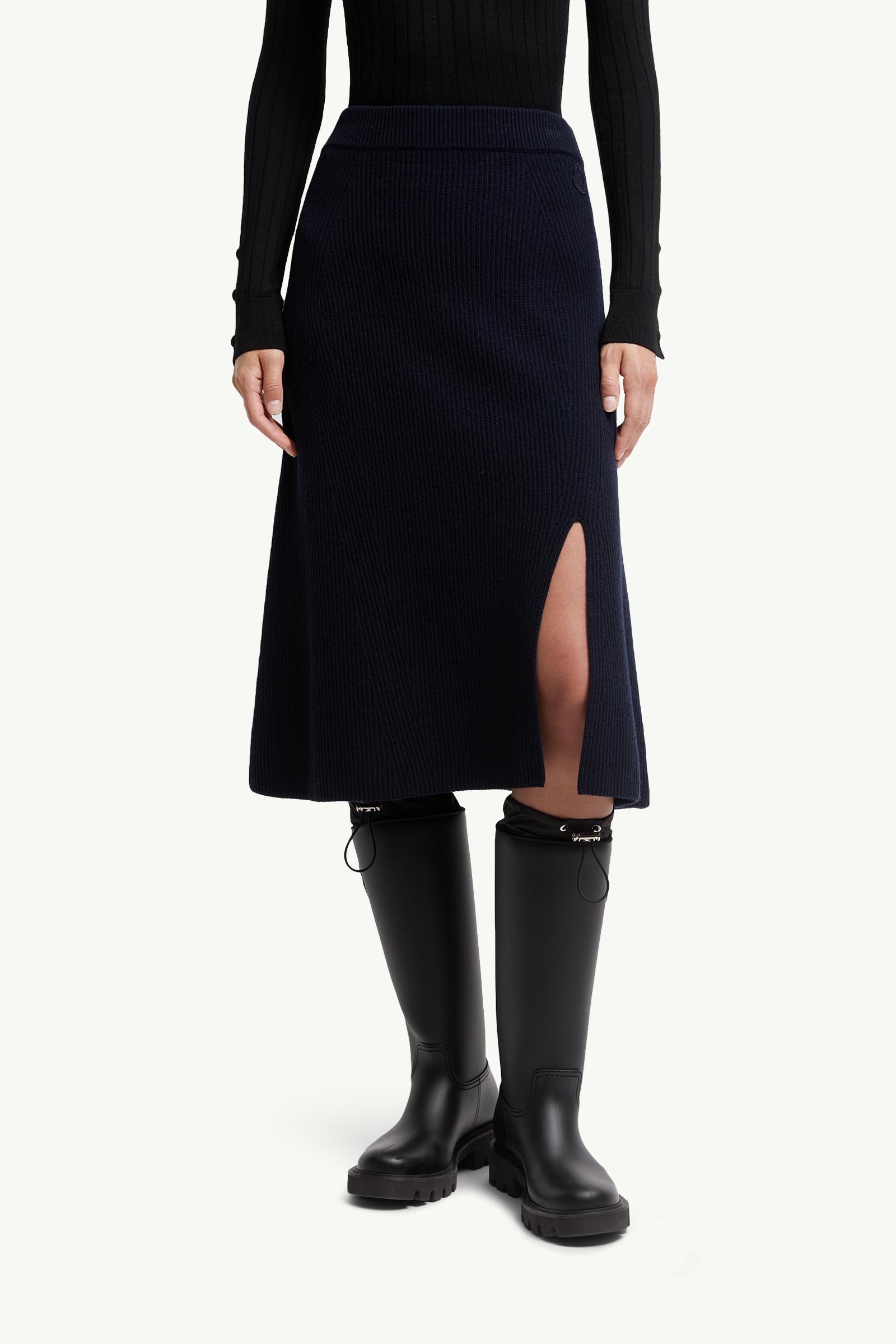 Moncler Wool & Cashmere Midi Skirt Dark Blue Dark Blue