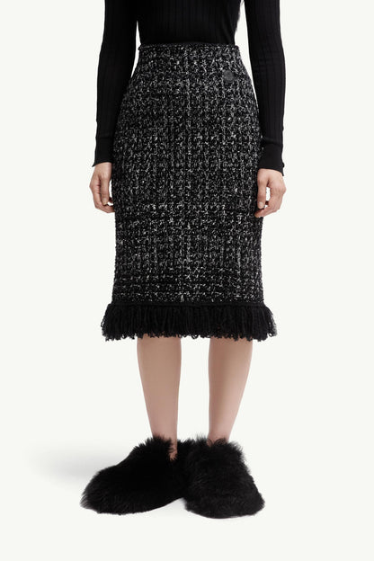Moncler Fringe-Trim Wool Blend Skirt Black Black