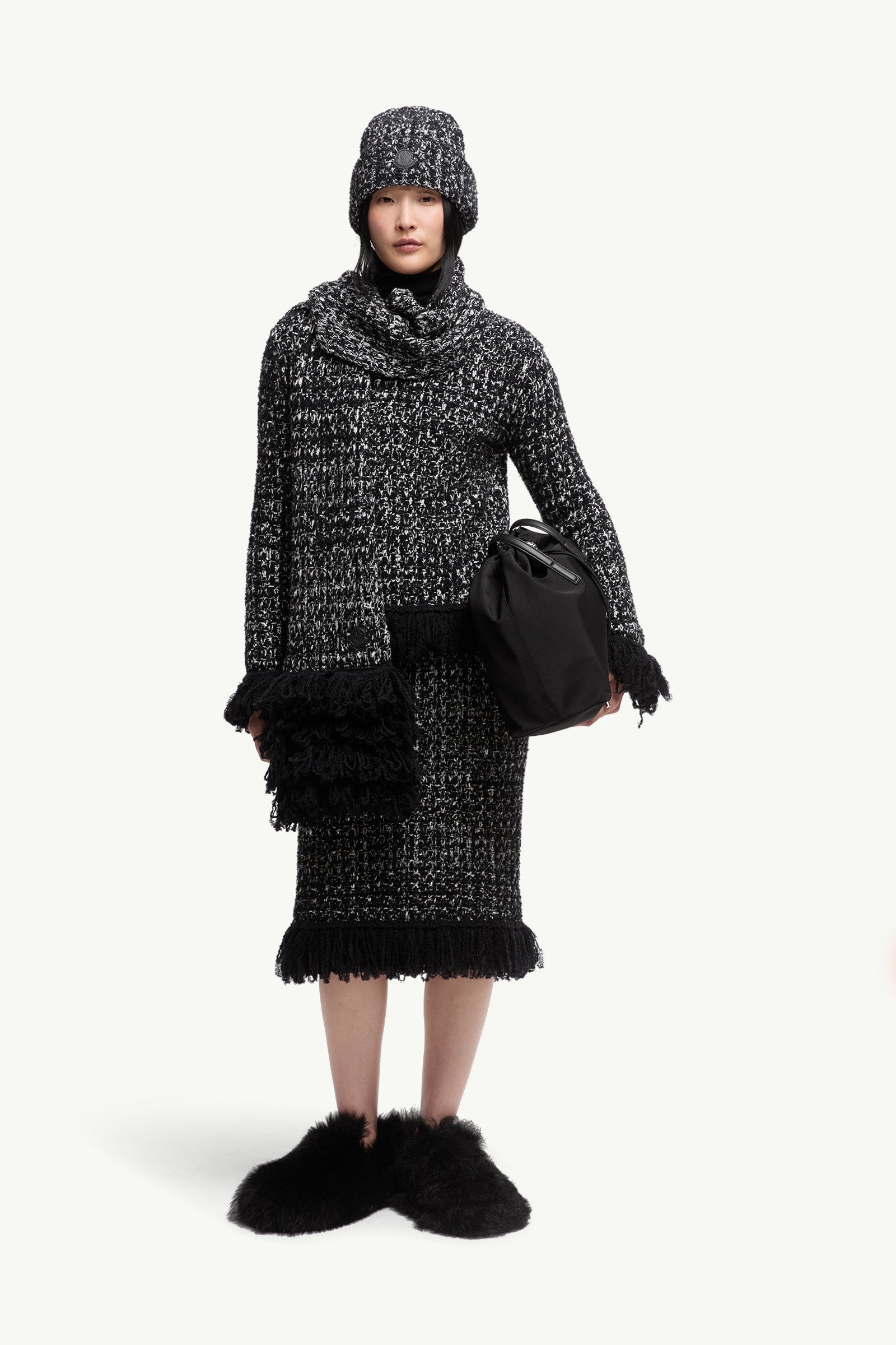 Moncler Fringe-Trim Wool Blend Skirt Black Black