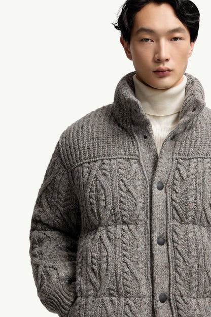 Moncler Ellesmere Wool Tweed Short Down Jacket Grey Grey