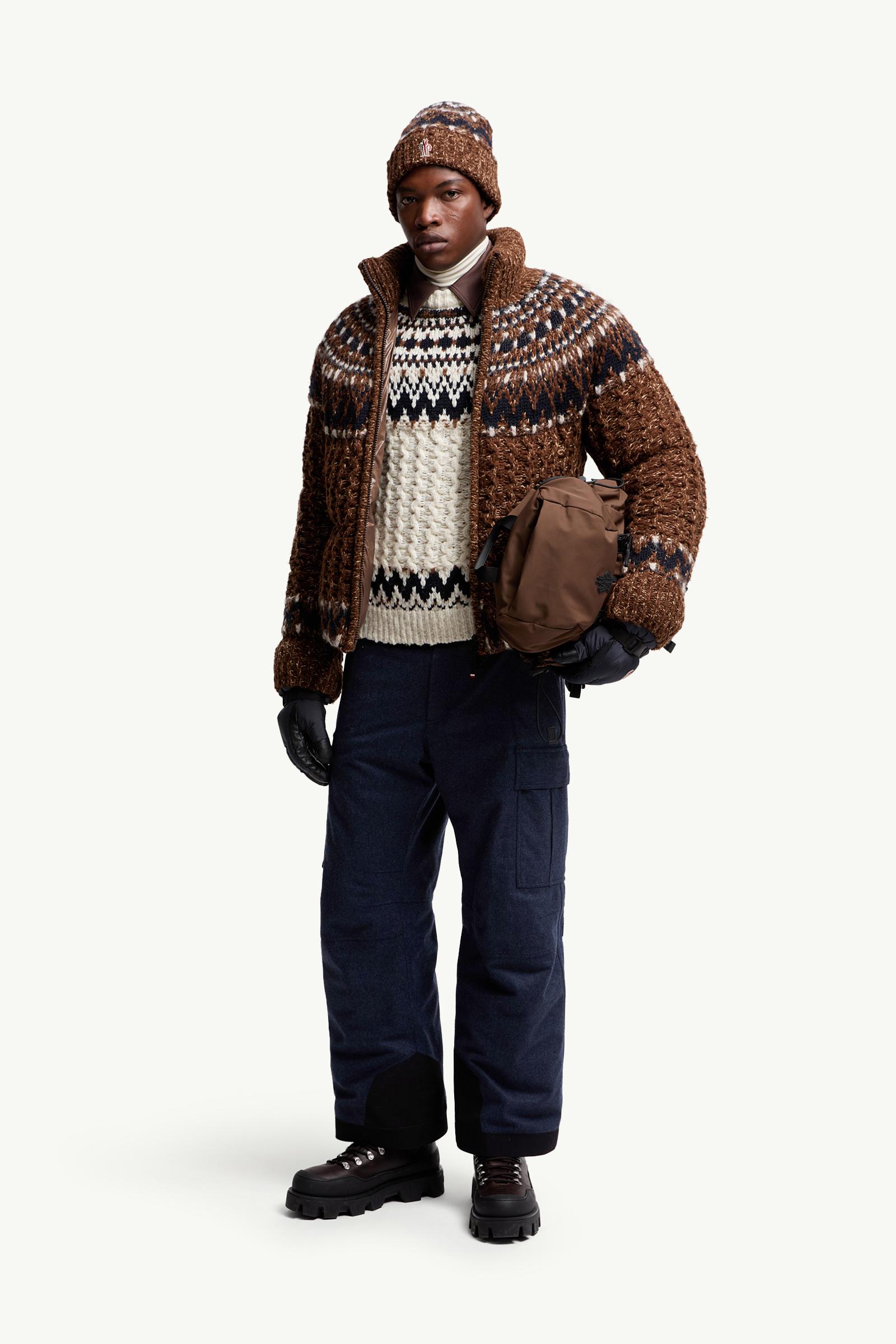 Moncler Indren Wool Blend Down Jacket Blue & Brown Blue & Brown