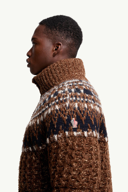 Moncler Indren Wool Blend Down Jacket Blue & Brown Blue & Brown