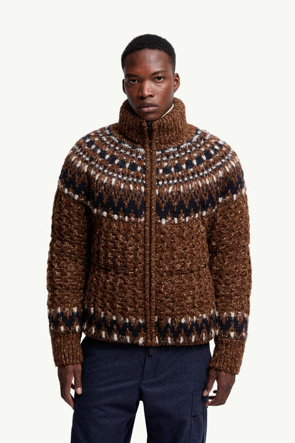 Moncler Indren Wool Blend Down Jacket Blue & Brown Blue & Brown