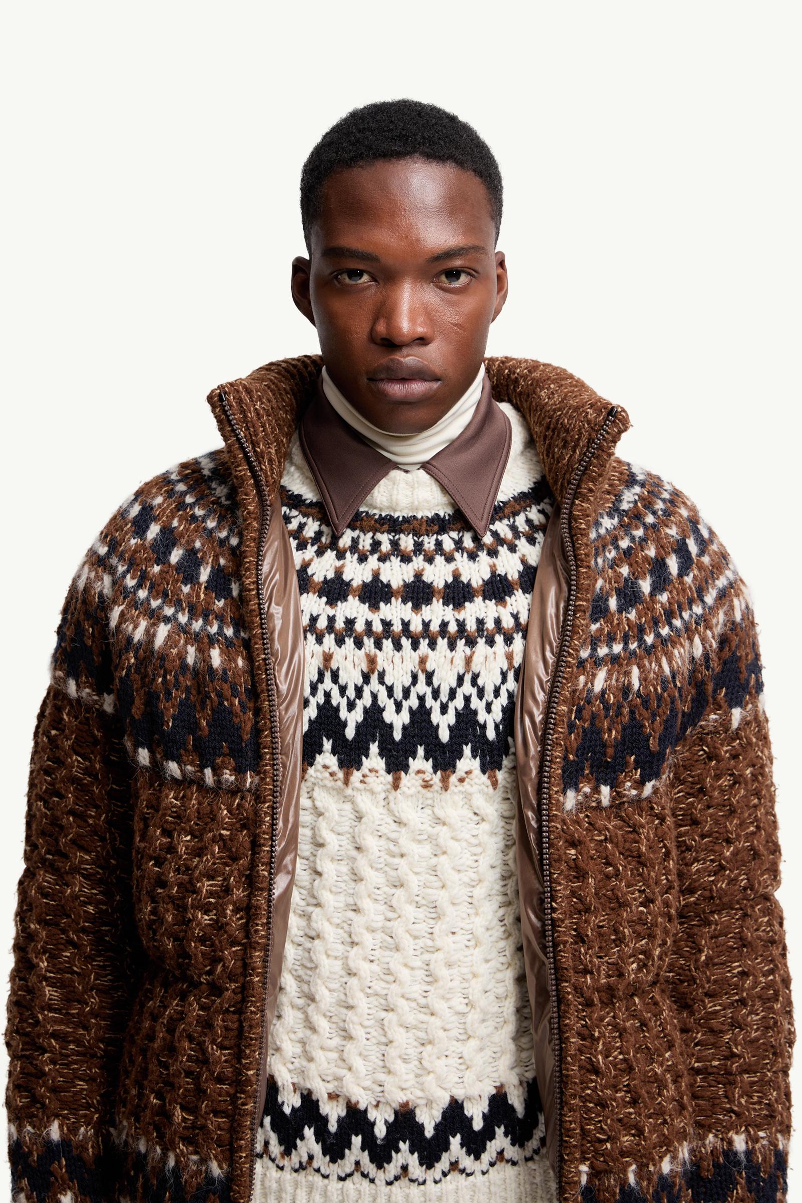 Moncler Indren Wool Blend Down Jacket Blue & Brown Blue & Brown