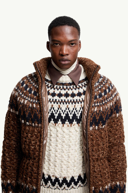 Moncler Indren Wool Blend Down Jacket Blue & Brown Blue & Brown