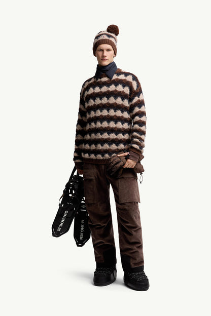 Moncler Geometric Jacquard Wool Blend Sweater Blue & Brown Blue & Brown