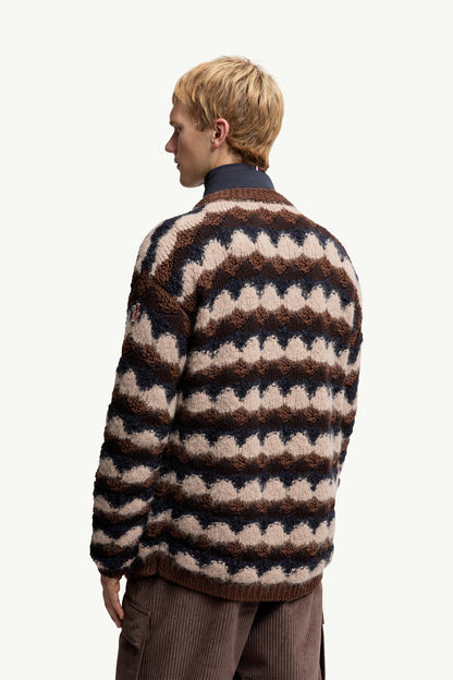 Moncler Geometric Jacquard Wool Blend Sweater Blue & Brown Blue & Brown