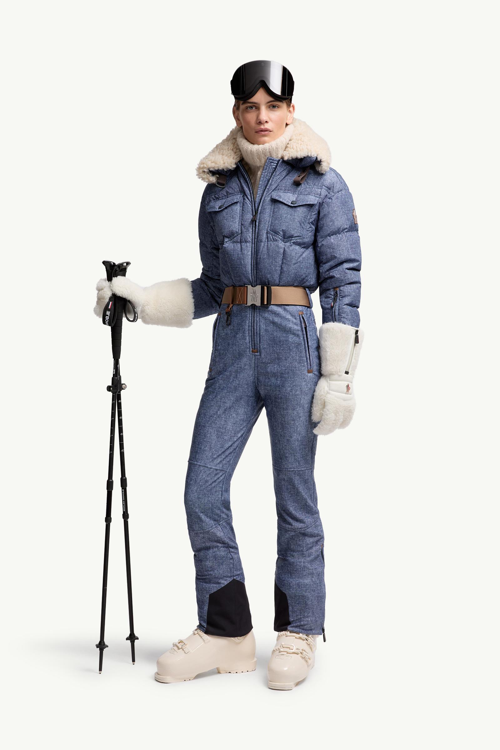 Moncler Shearling-Trimmed Insulated Ski Suit Denim Blue Denim Blue