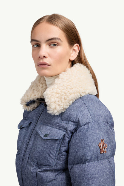 Moncler Shearling-Trimmed Insulated Ski Suit Denim Blue Denim Blue