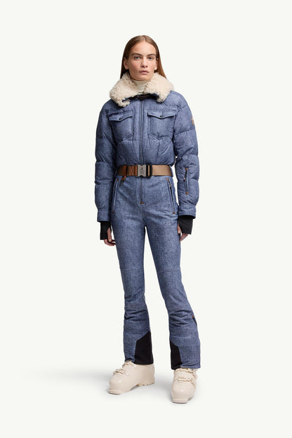 Moncler Shearling-Trimmed Insulated Ski Suit Denim Blue Denim Blue