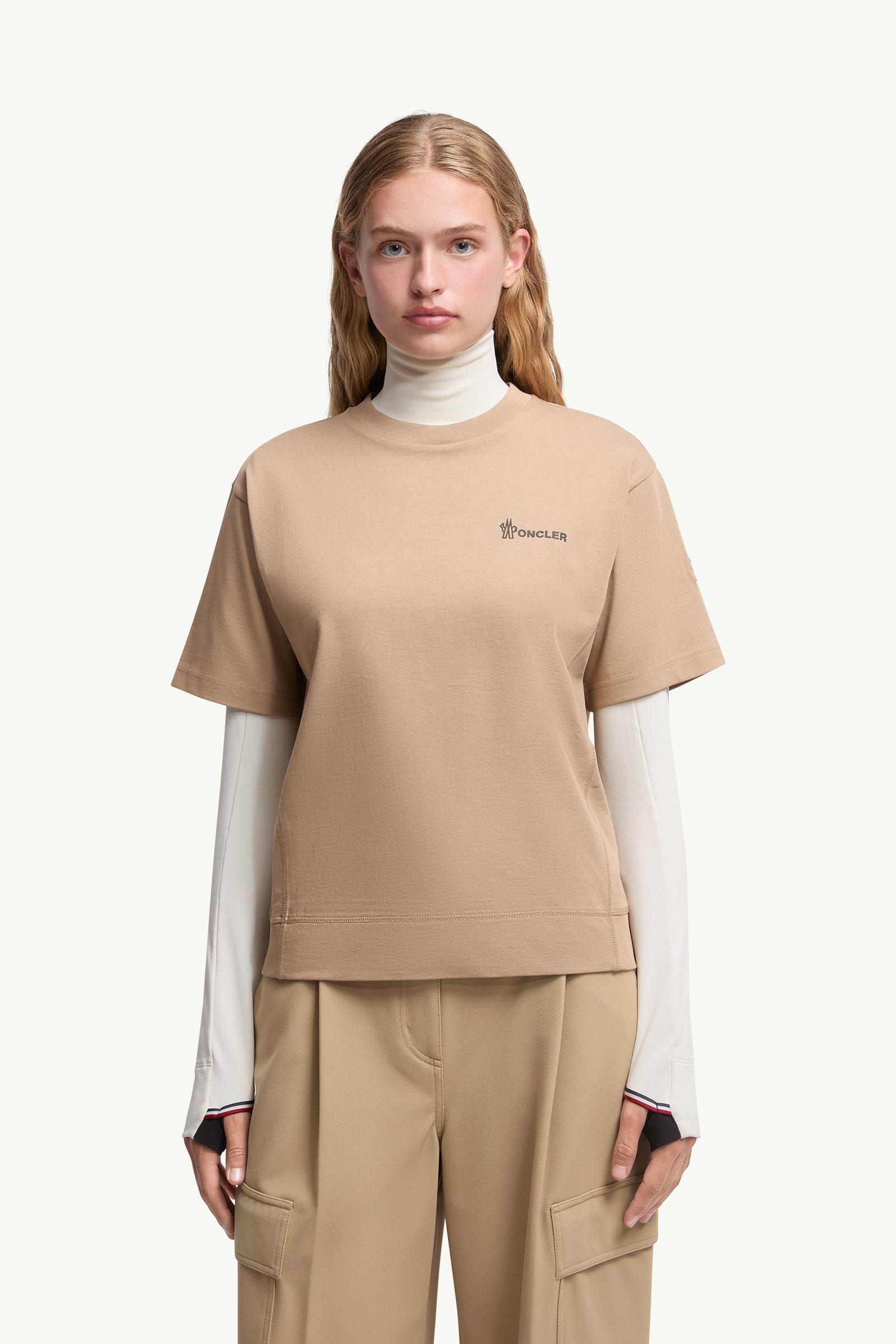 Moncler Embossed Logo Cotton T-Shirt Beige Beige