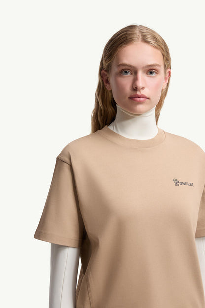 Moncler Embossed Logo Cotton T-Shirt Beige Beige