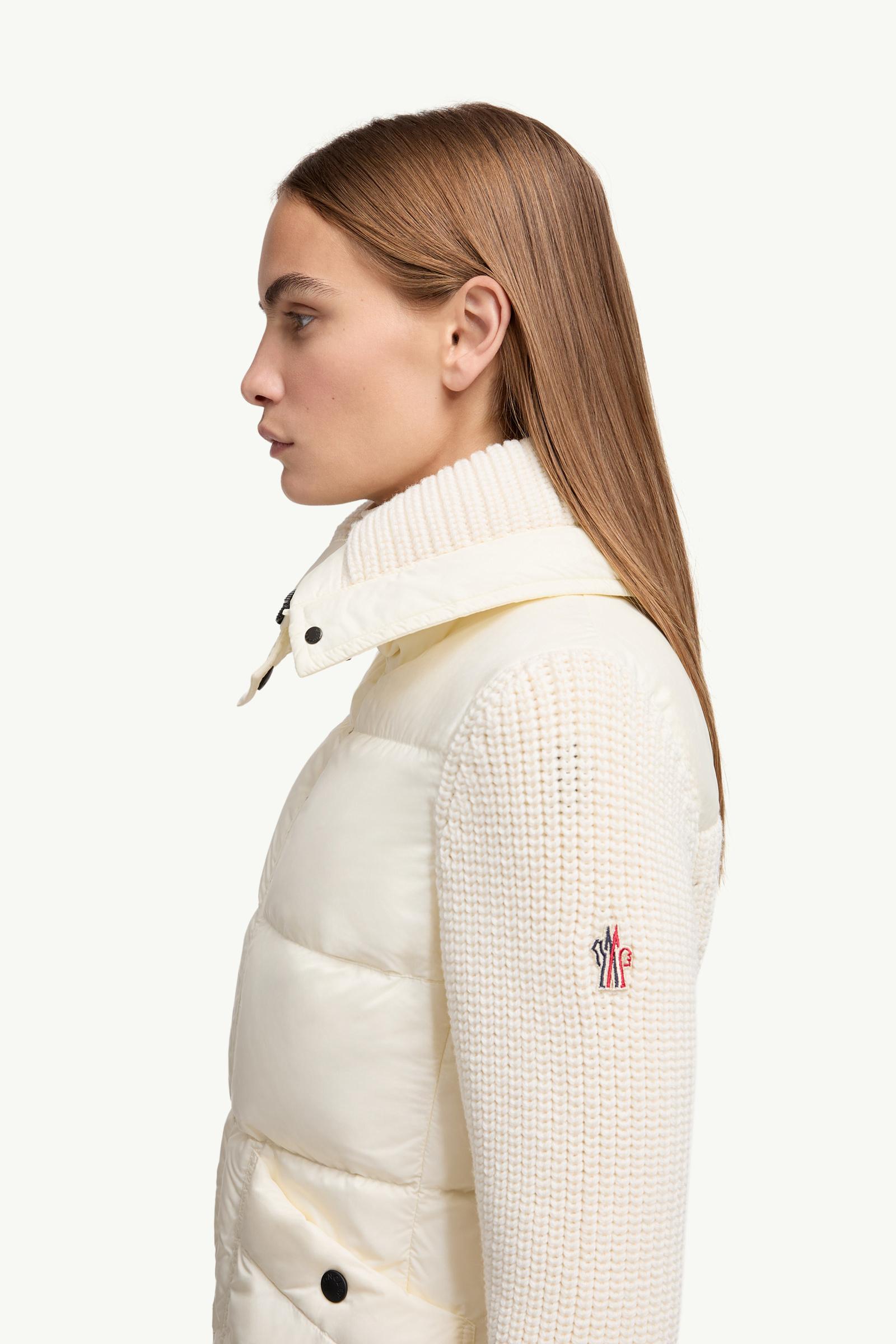 Moncler Padded Wool Zip-Up Cardigan White Ivory White Ivory