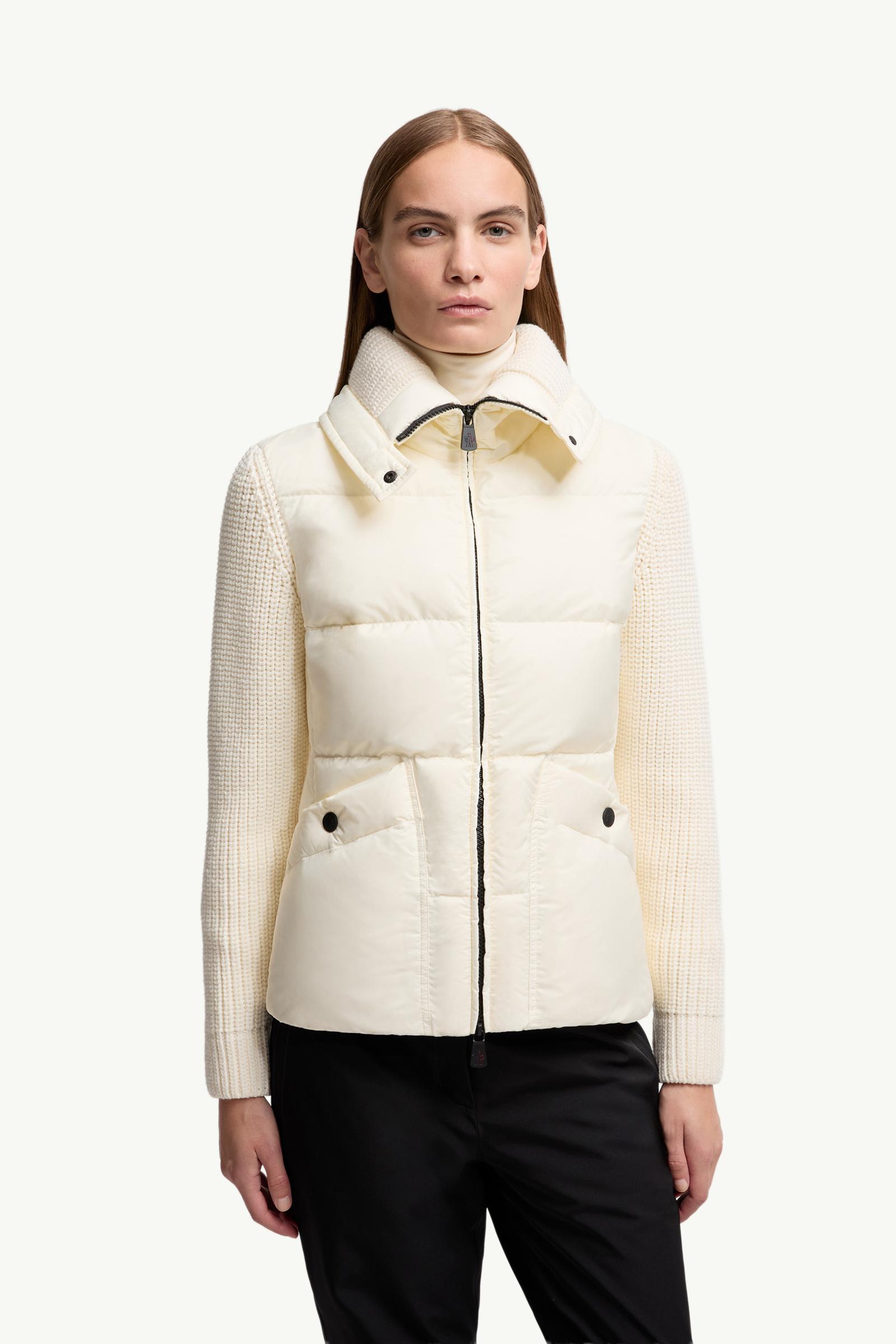 Moncler Padded Wool Zip-Up Cardigan White Ivory White Ivory