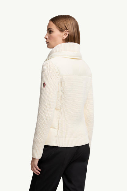 Moncler Padded Wool Zip-Up Cardigan White Ivory White Ivory