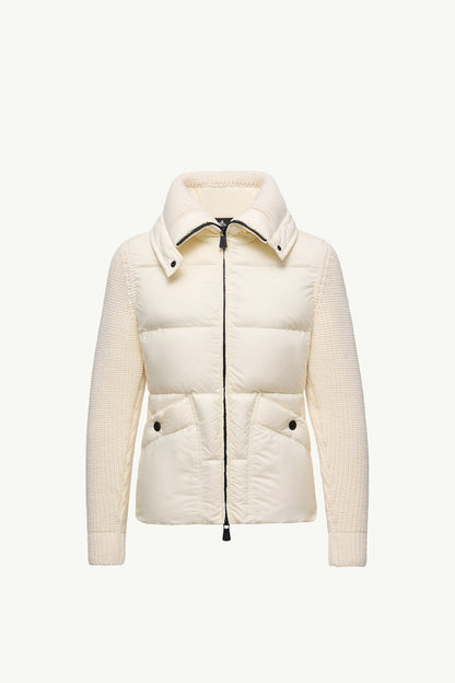 Moncler Padded Wool Zip-Up Cardigan White Ivory White Ivory