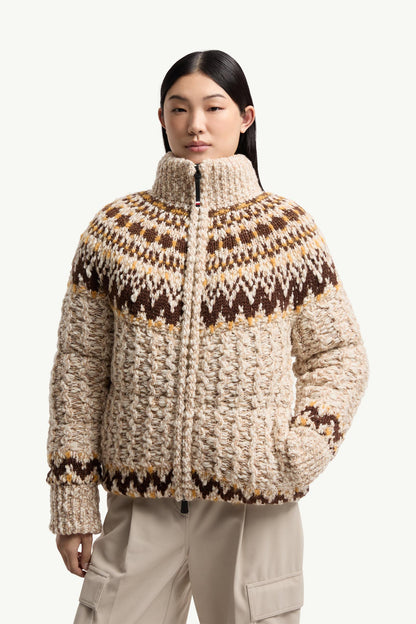 Moncler Girose Wool Blend Zip-Up Cardigan Beige & Brown Beige & Brown